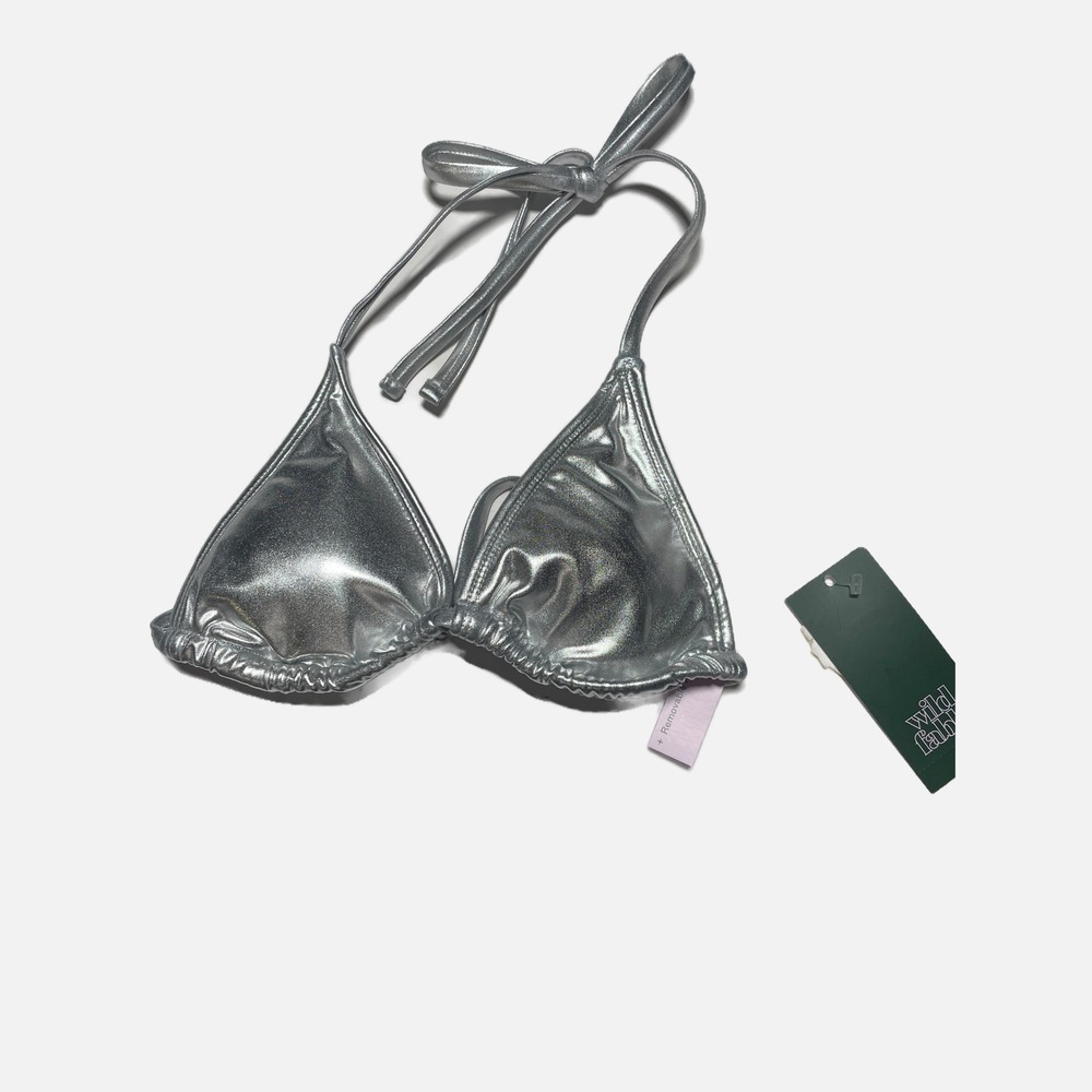 Wild Fable Womens‎ Metallic Silver Triangle Bikini Top XXS NWT